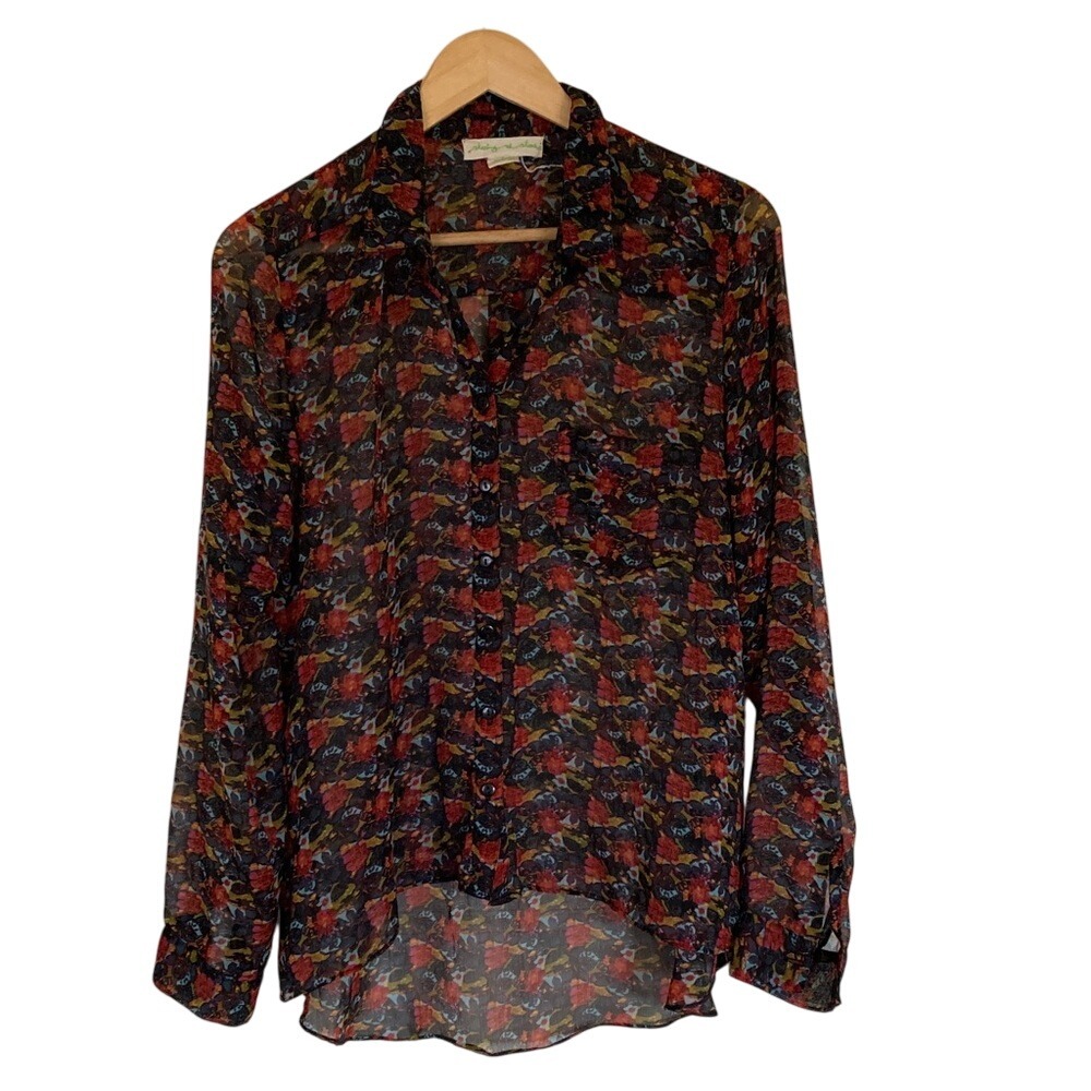 Anthropology Staring at Stars Multi Button Front‎ Sheer Blouse Size M Floral